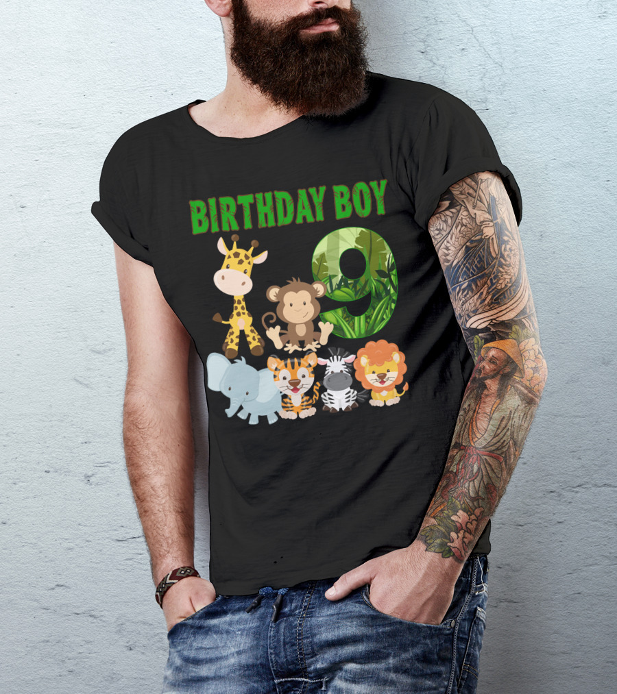 Birthday Boy Jungle Safari Animals Number Nine T-Shirt