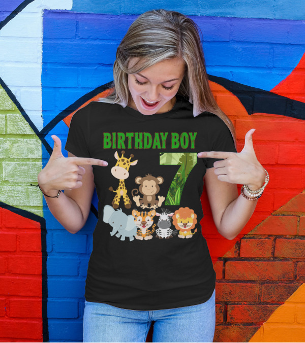 Birthday Boy Jungle Animals Seven T-Shirt