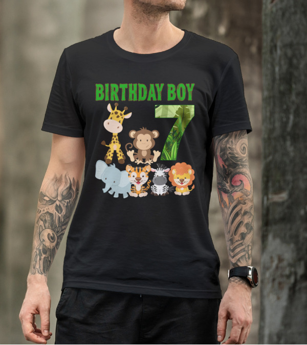 Birthday Boy Jungle Animals Seven T-Shirt
