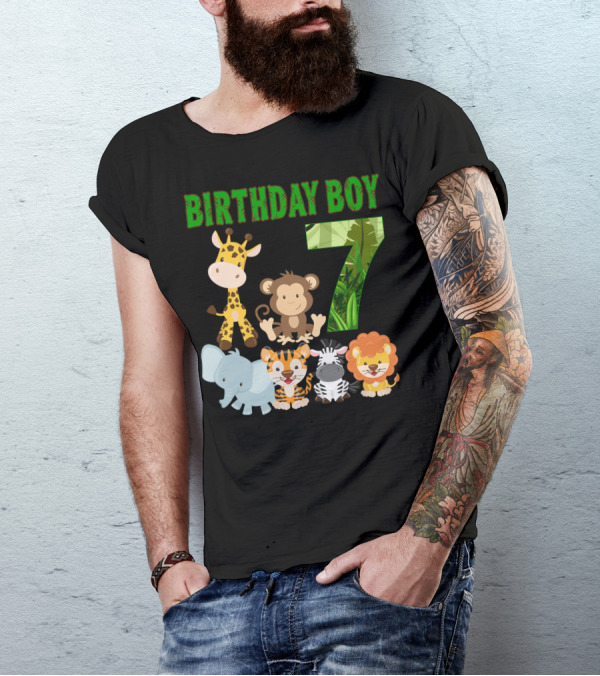 Birthday Boy Jungle Animals Seven T-Shirt