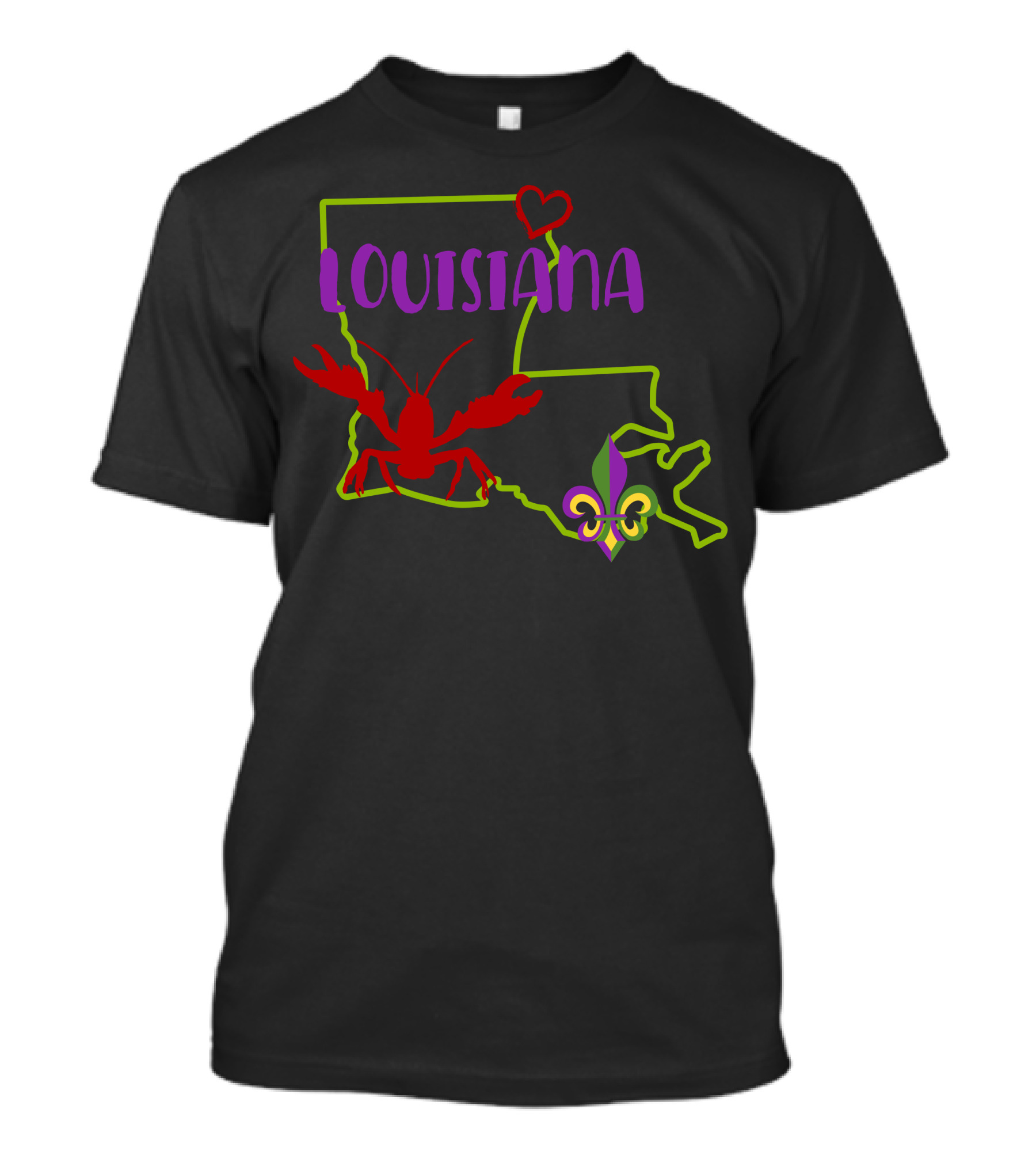 Louisiana Crawfish Map With Fleur-de-Lis And Heart Outline T-Shirt