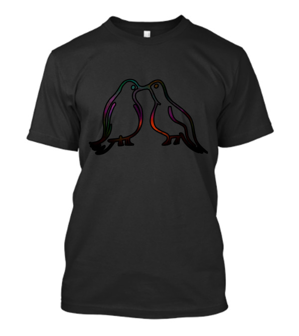 Love Birds Kissing Outline With Rainbow Gradient T-Shirt