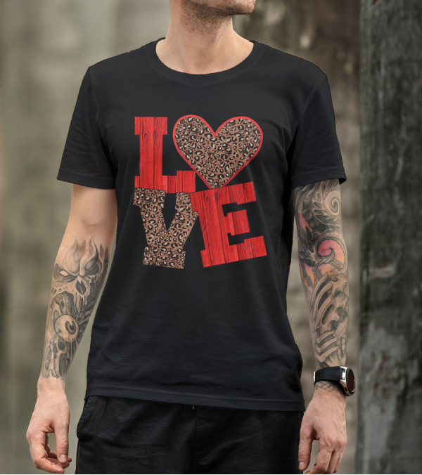 Love Valentine Red Wood Leopard Print T-Shirt