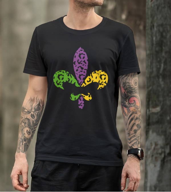 Fleur De Lis Mardi Gras Leopard Print T-Shirt