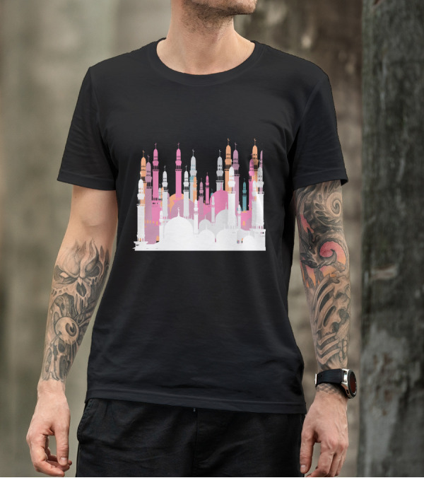 Mecca The Blue Mosque Silhouette Multicolor Minarets T-Shirt
