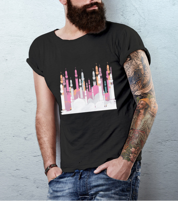 Mecca The Blue Mosque Silhouette Multicolor Minarets T-Shirt
