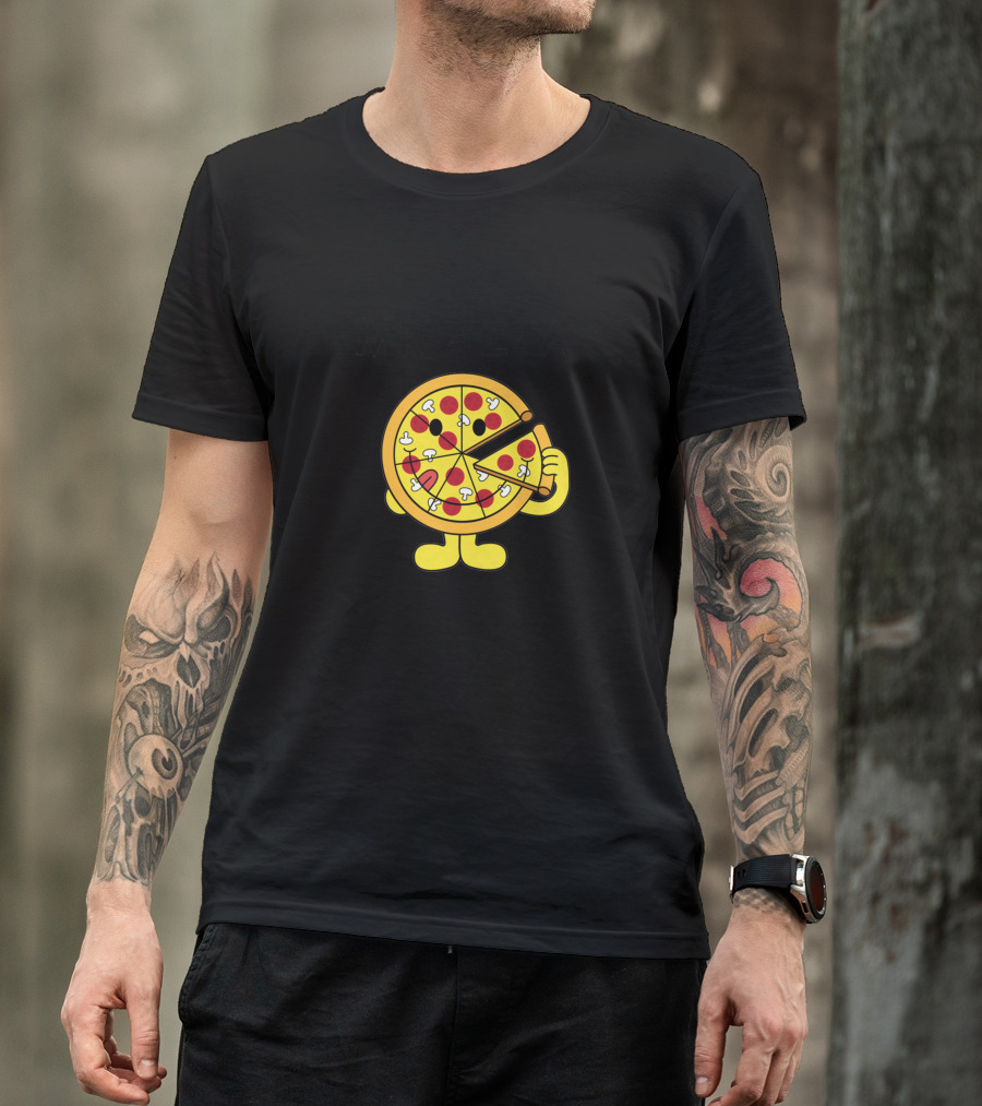 MR PIZZA Cartoon Pizza Slice Character With Pepperoni And Mushrooms T-Shirt