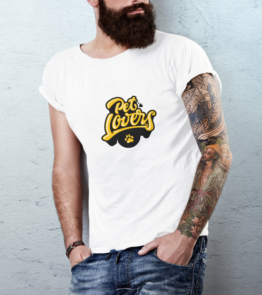Pet Lovers Paw Print Yellow Script T-Shirt