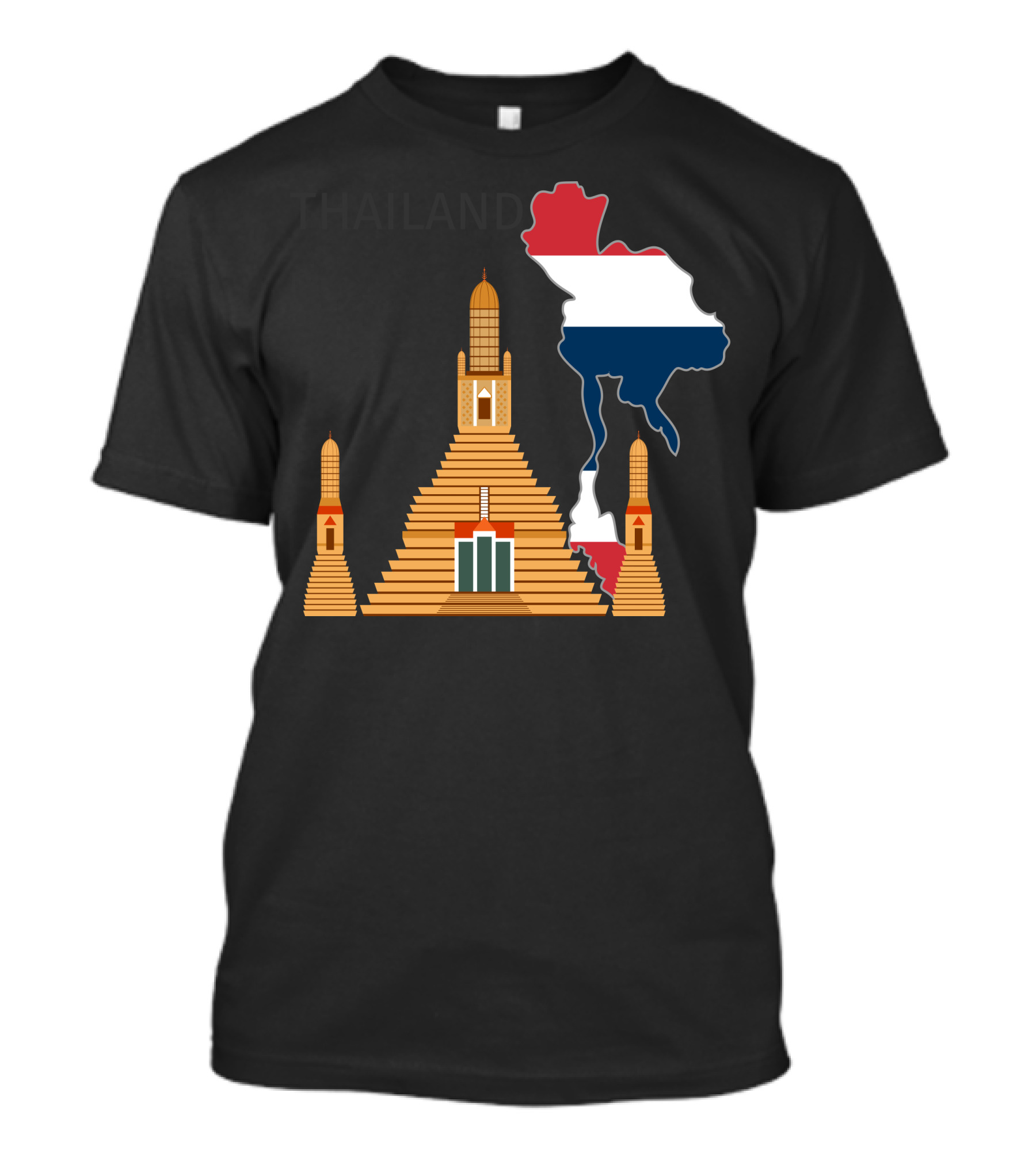 Thailand Map And Wat Arun Pagoda With Flag Colors T-Shirt