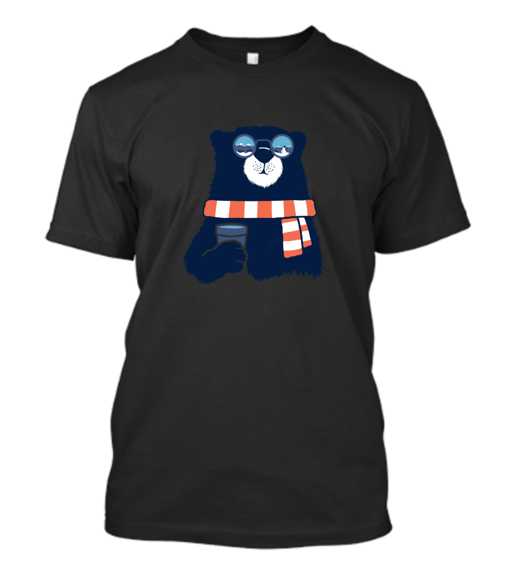 Winter Break Bear With Striped Scarf And Sunglasses T-Shirt