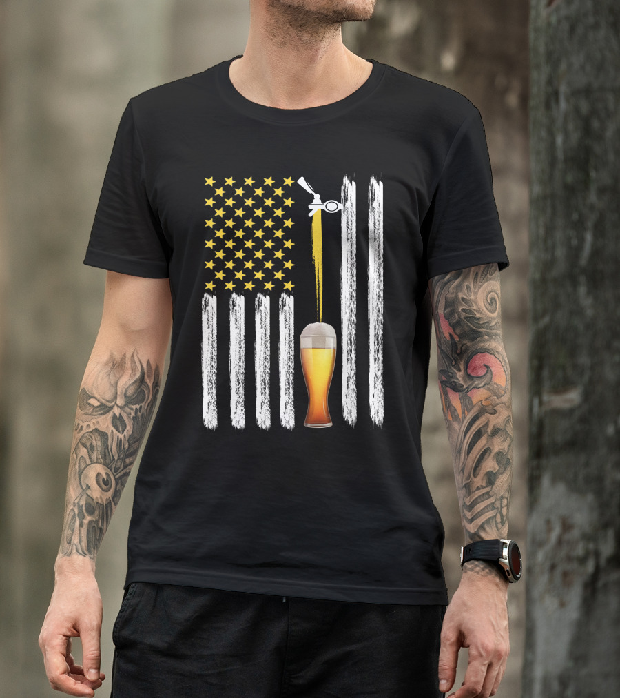American Flag Beer Tap Stars And Stripes Glass Pour T-Shirt