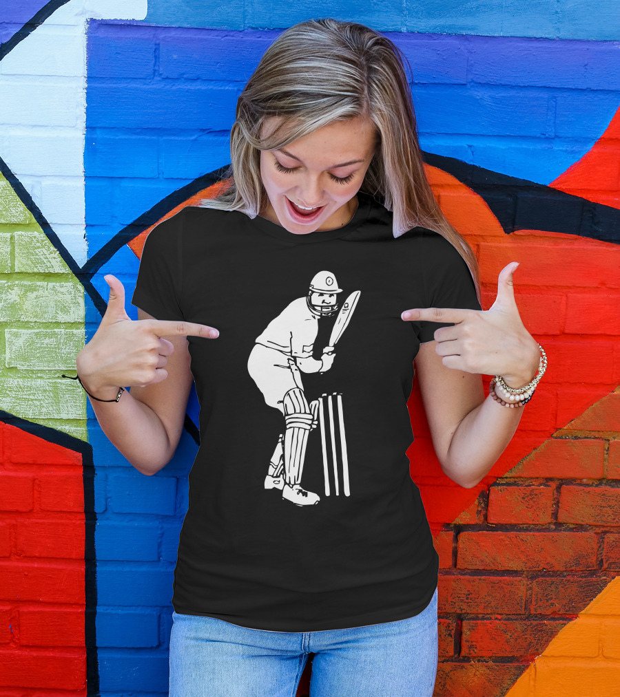 Ashe Sport Cricket Player Batting Pose T-Shirt