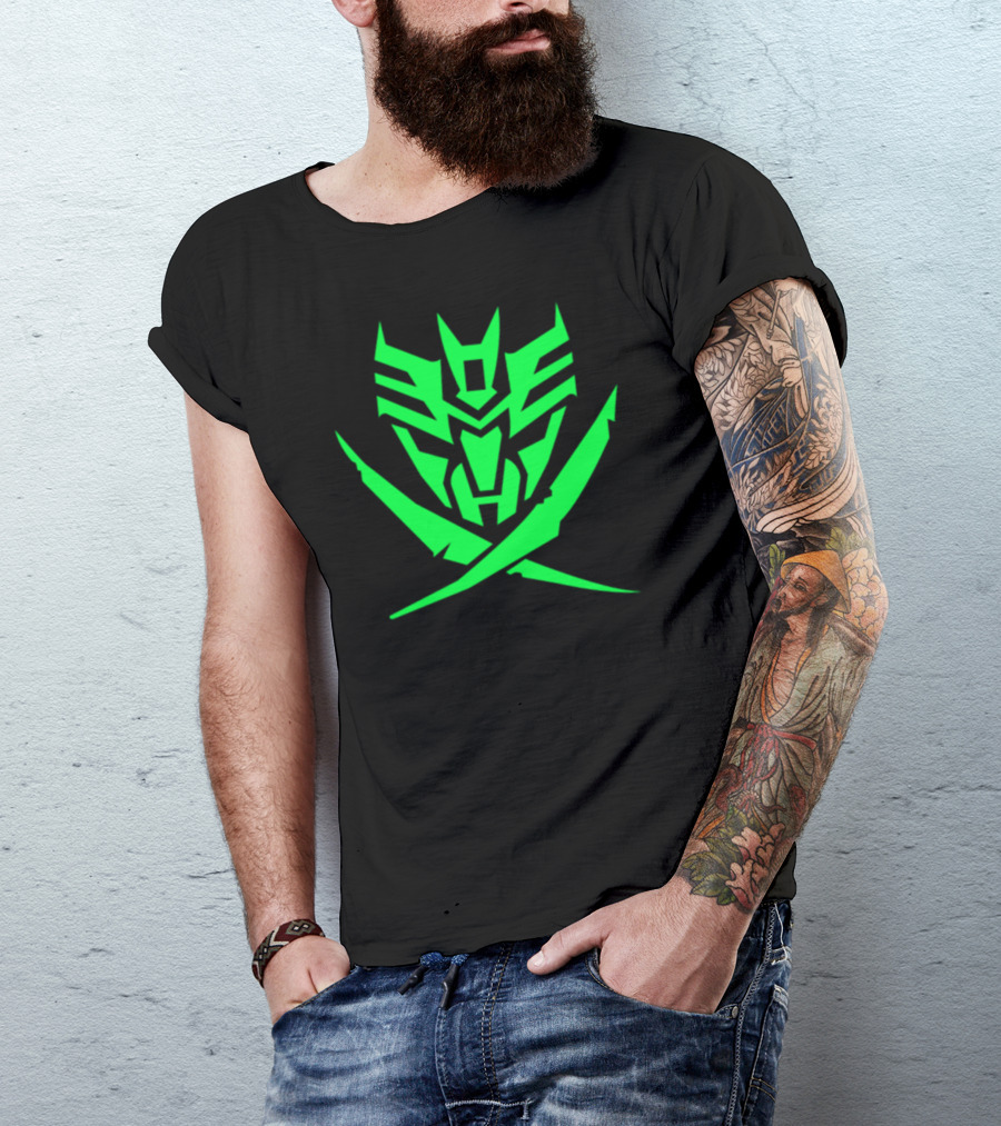Autobot And Decepticon Symbols Neon Green Fusion T-Shirt