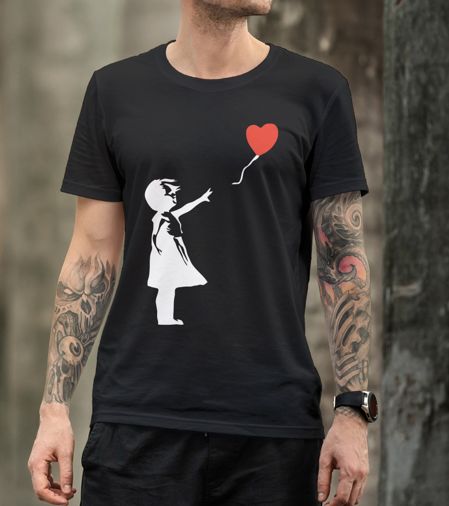Banksy Style Girl With Red Heart Balloon T-Shirt