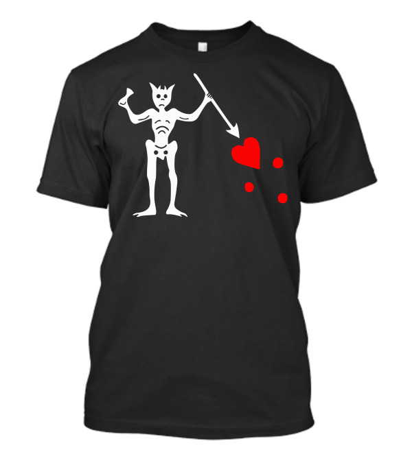 Blackbeard Pirate Flag Skeleton With Spear And Heart T-Shirt