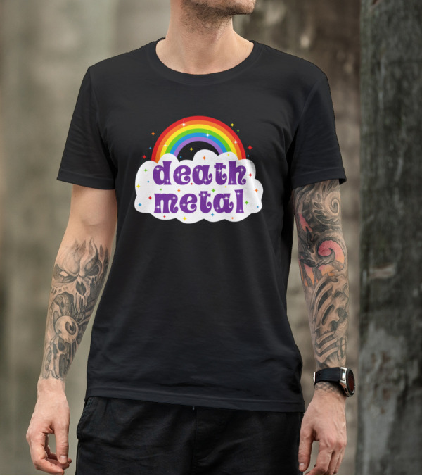 Death Metal Music Heavy Unicorn Rainbow Clouds And Stars T-Shirt