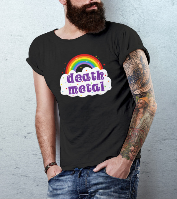 Death Metal Music Heavy Unicorn Rainbow Clouds And Stars T-Shirt
