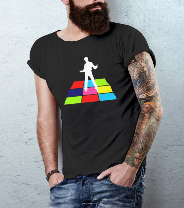 Disco Man Grooving On Colorful Dance Floor Squares T-Shirt