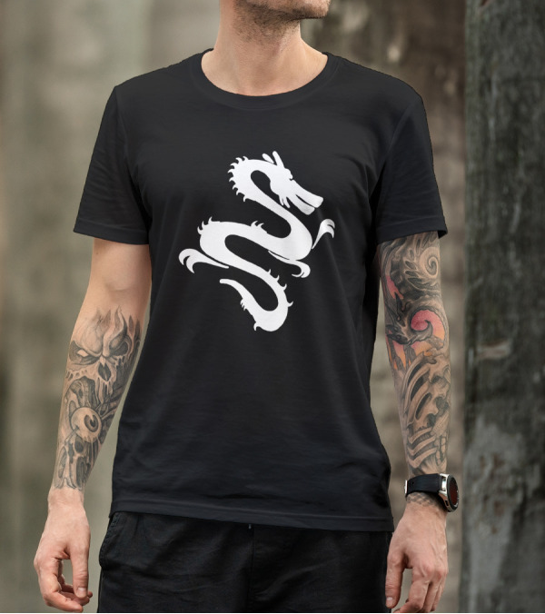Dragon White Minimalist Asian-Inspired Serpent T-Shirt