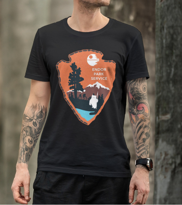 Endor Park Service Badge Ewok Silhouette Moon Scene T-Shirt