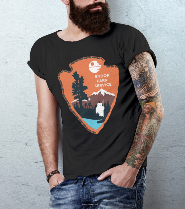 Endor Park Service Badge Ewok Silhouette Moon Scene T-Shirt
