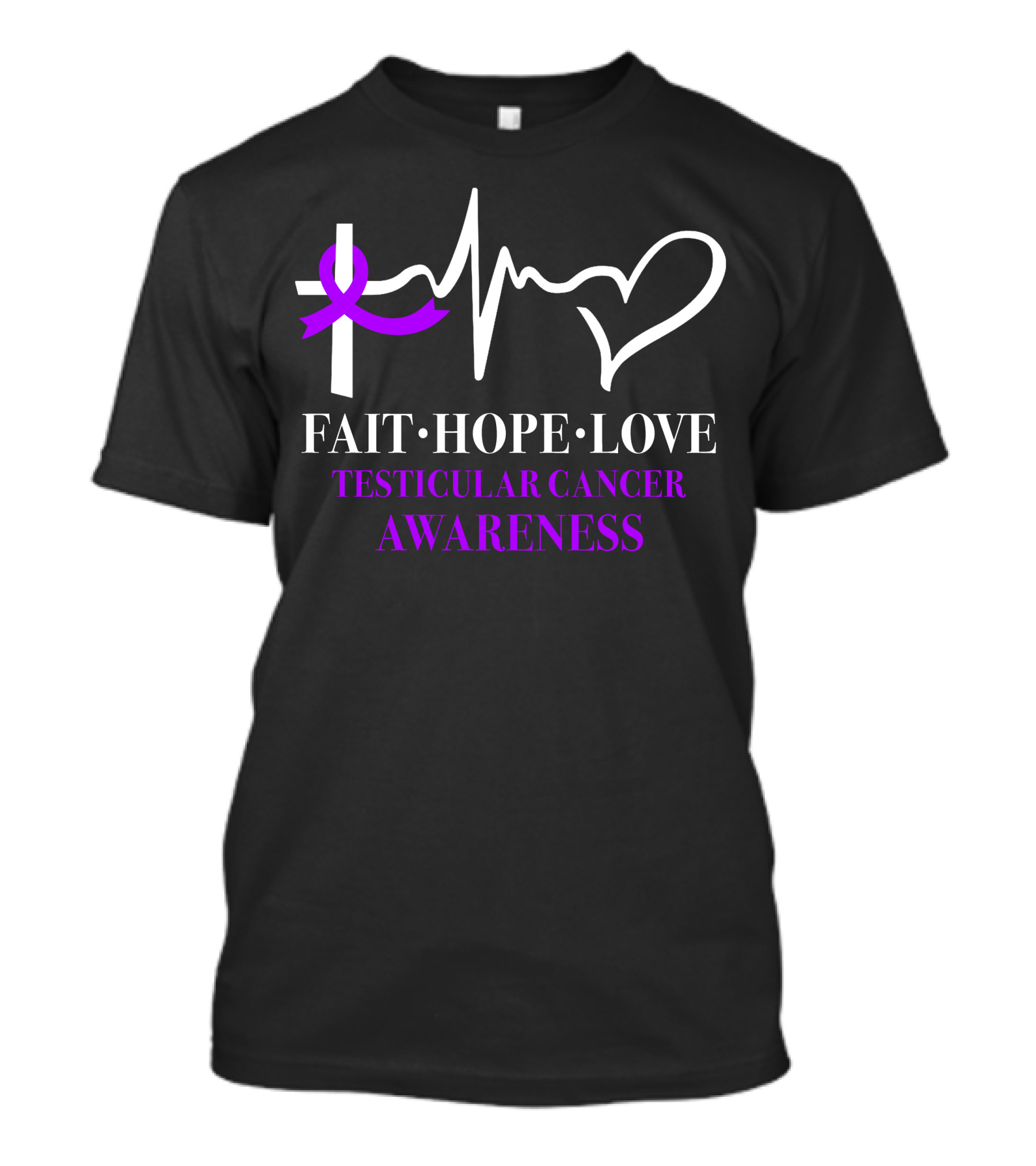 Faith Hope Love Testicular Cancer Awareness EKG Ribbon Heart T-Shirt