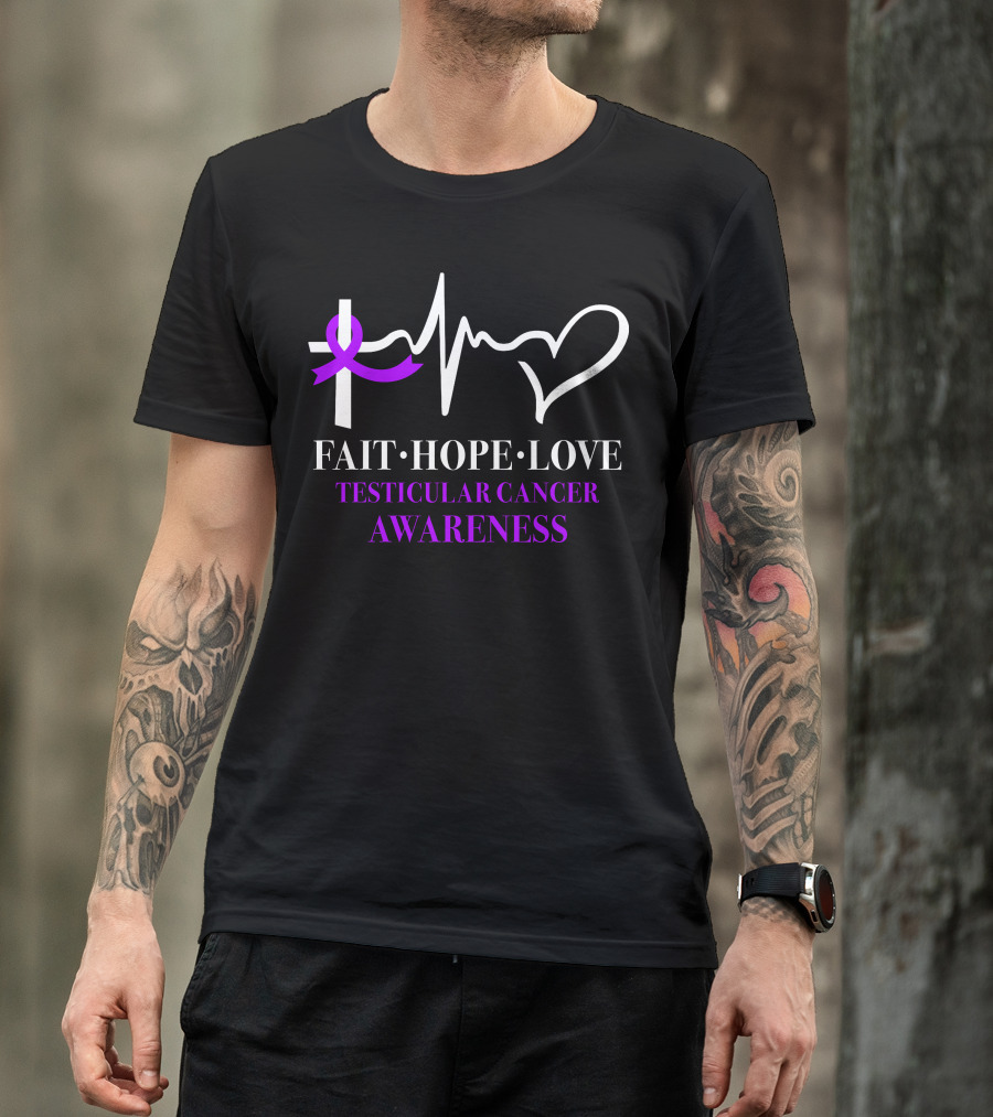 Faith Hope Love Testicular Cancer Awareness EKG Ribbon Heart T-Shirt