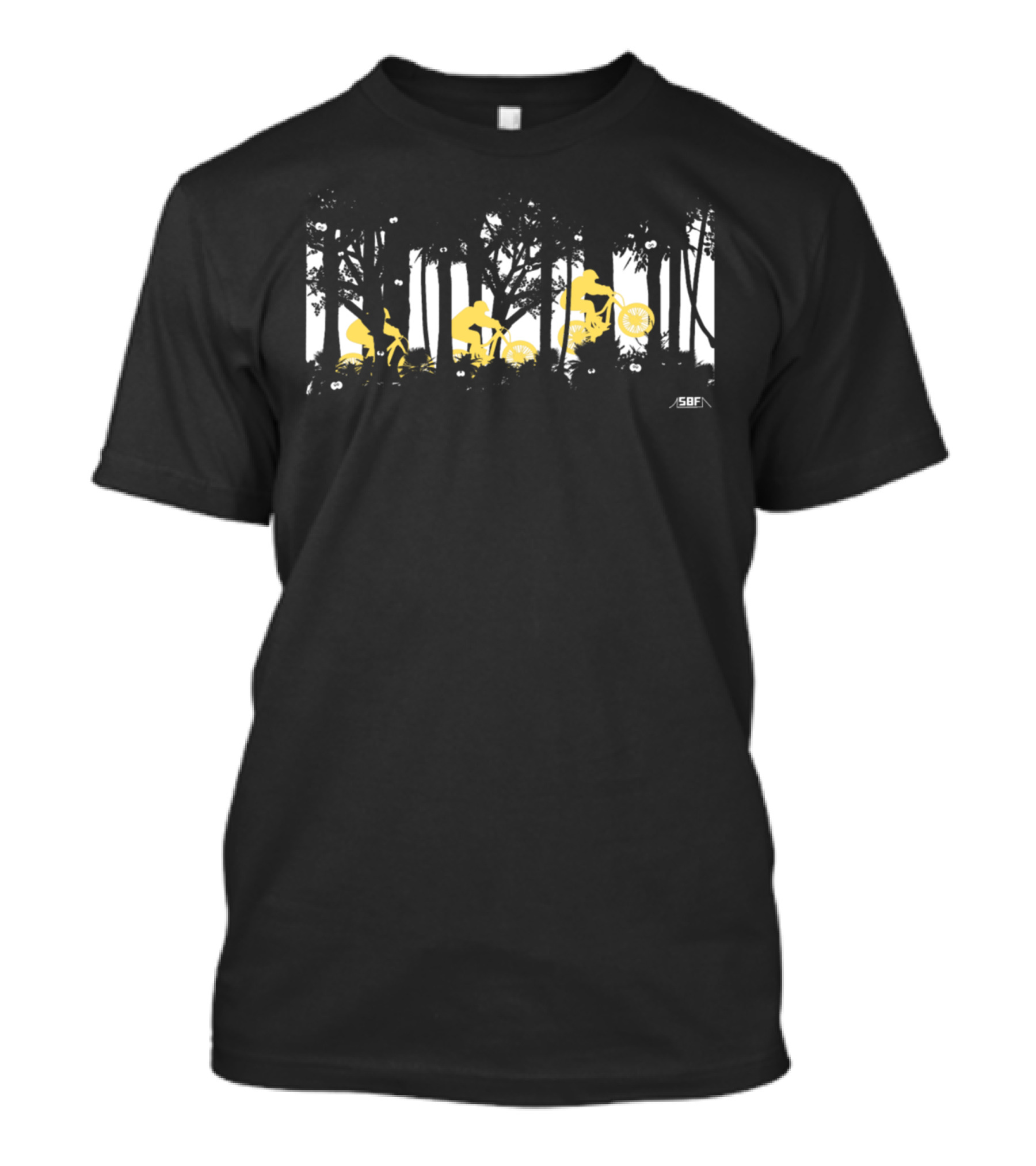 Cycling Adventure Through Forest Silhouettes Forest Jump T-Shirt
