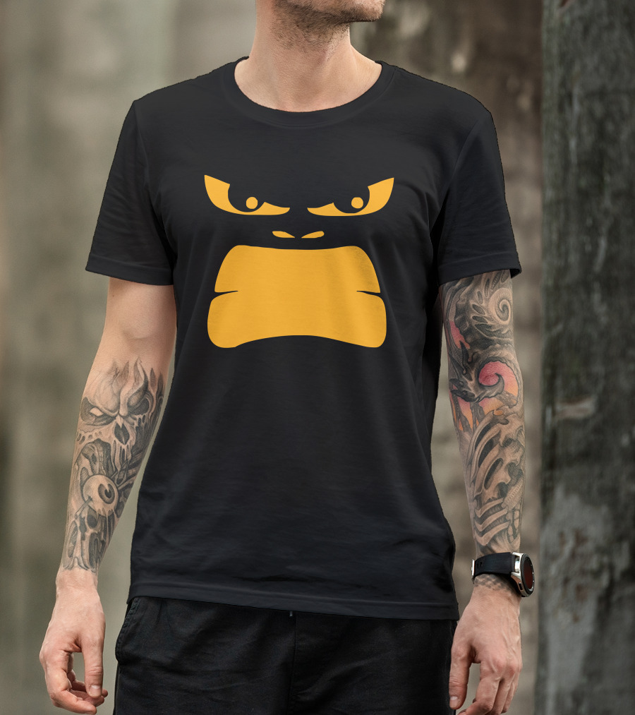 Minimalistic Funny Angry Gorilla Face Expression In Bold Yellow And Black T-Shirt