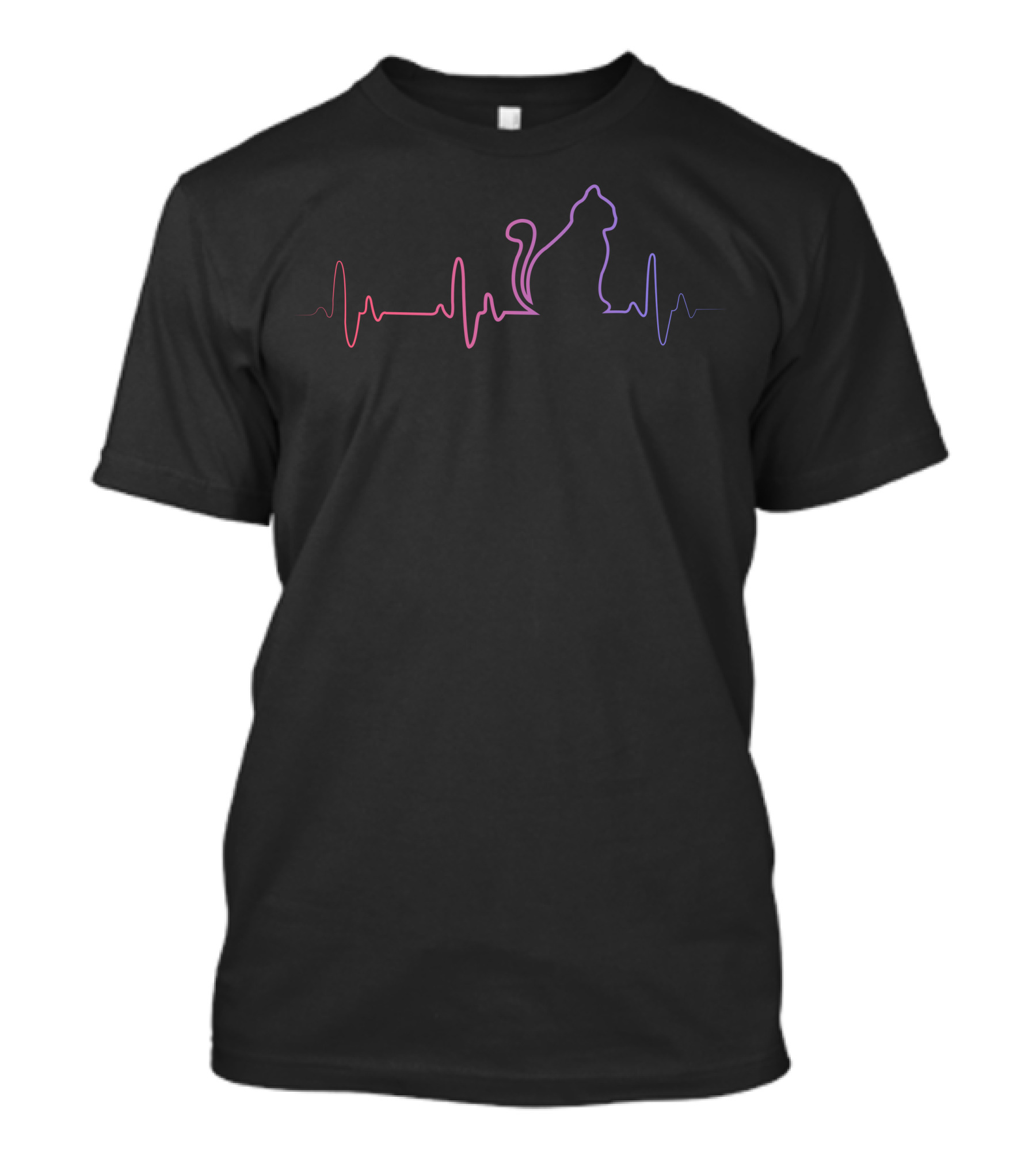 Heartbeat Cat Line Art With Colorful EKG Pulse T-Shirt
