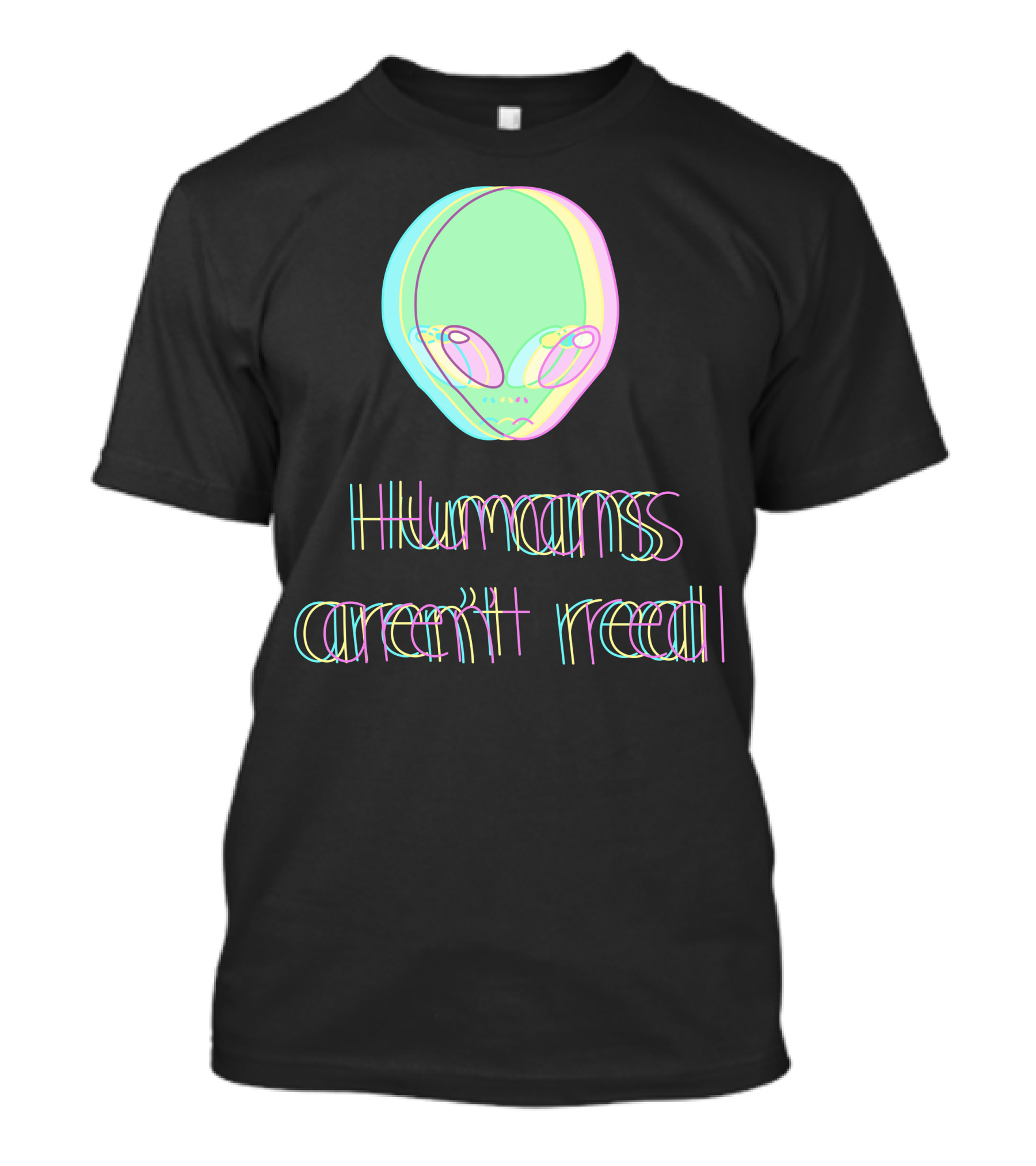 Humans Aren't Real Alien Head Glitch Aesthetic T-Shirt