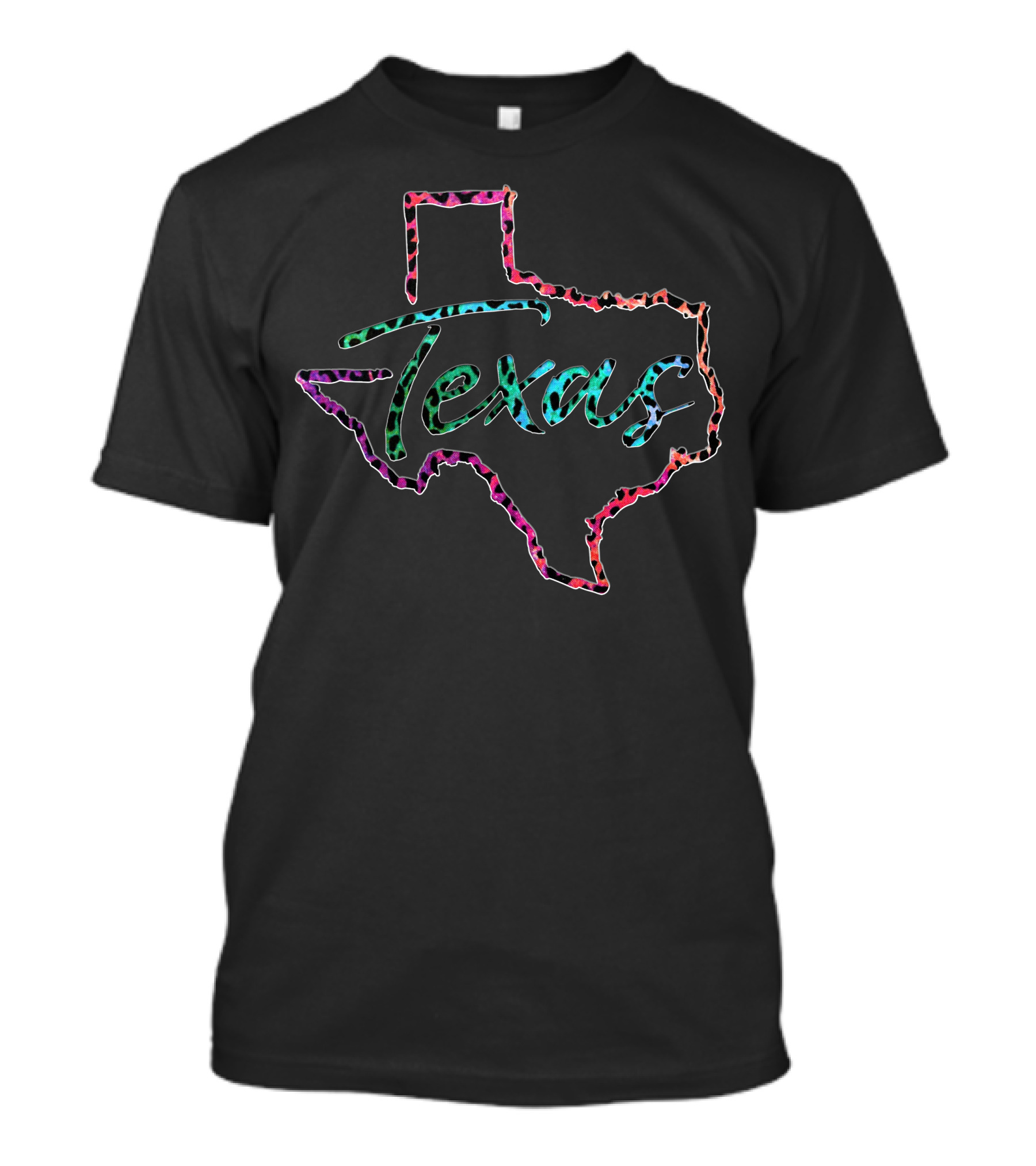 Texas Leopard Print Map Outline With Multicolor T-Shirt
