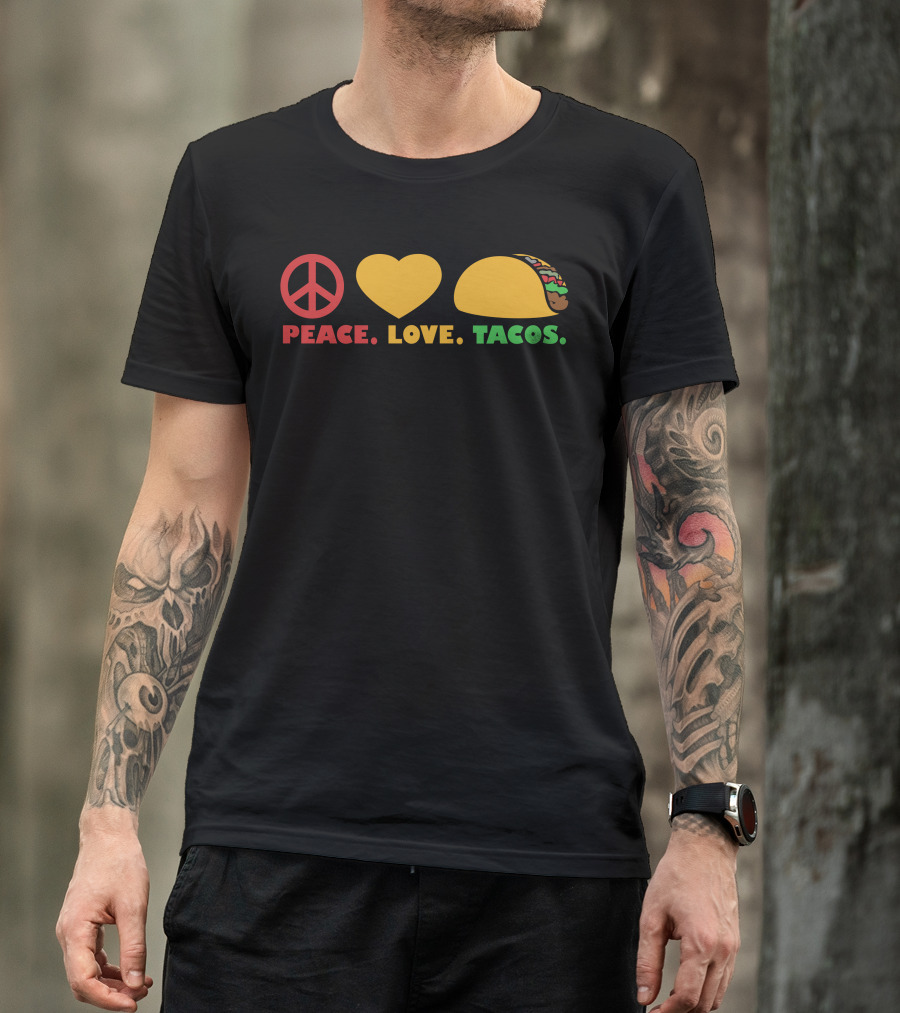 PEACE LOVE TACOS Peace Symbol Heart Taco T-Shirt