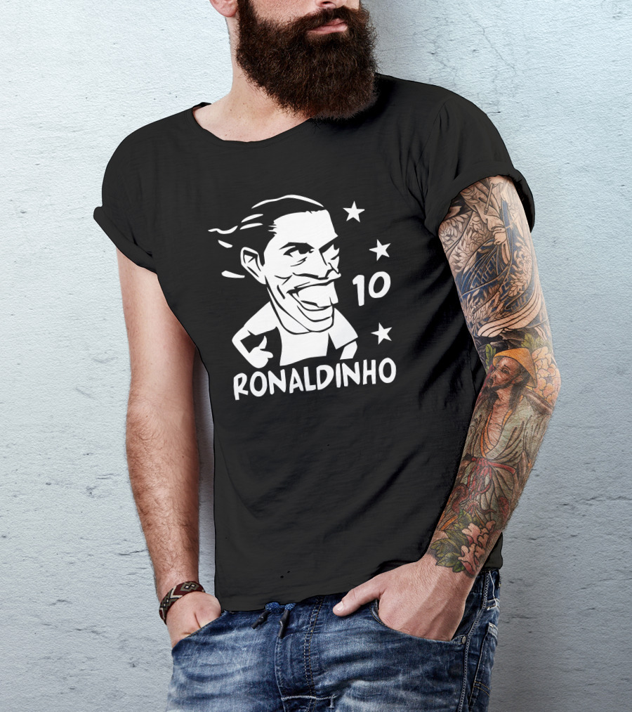 Ronaldinho 10 Soccer World Star Caricature With Stars T-Shirt