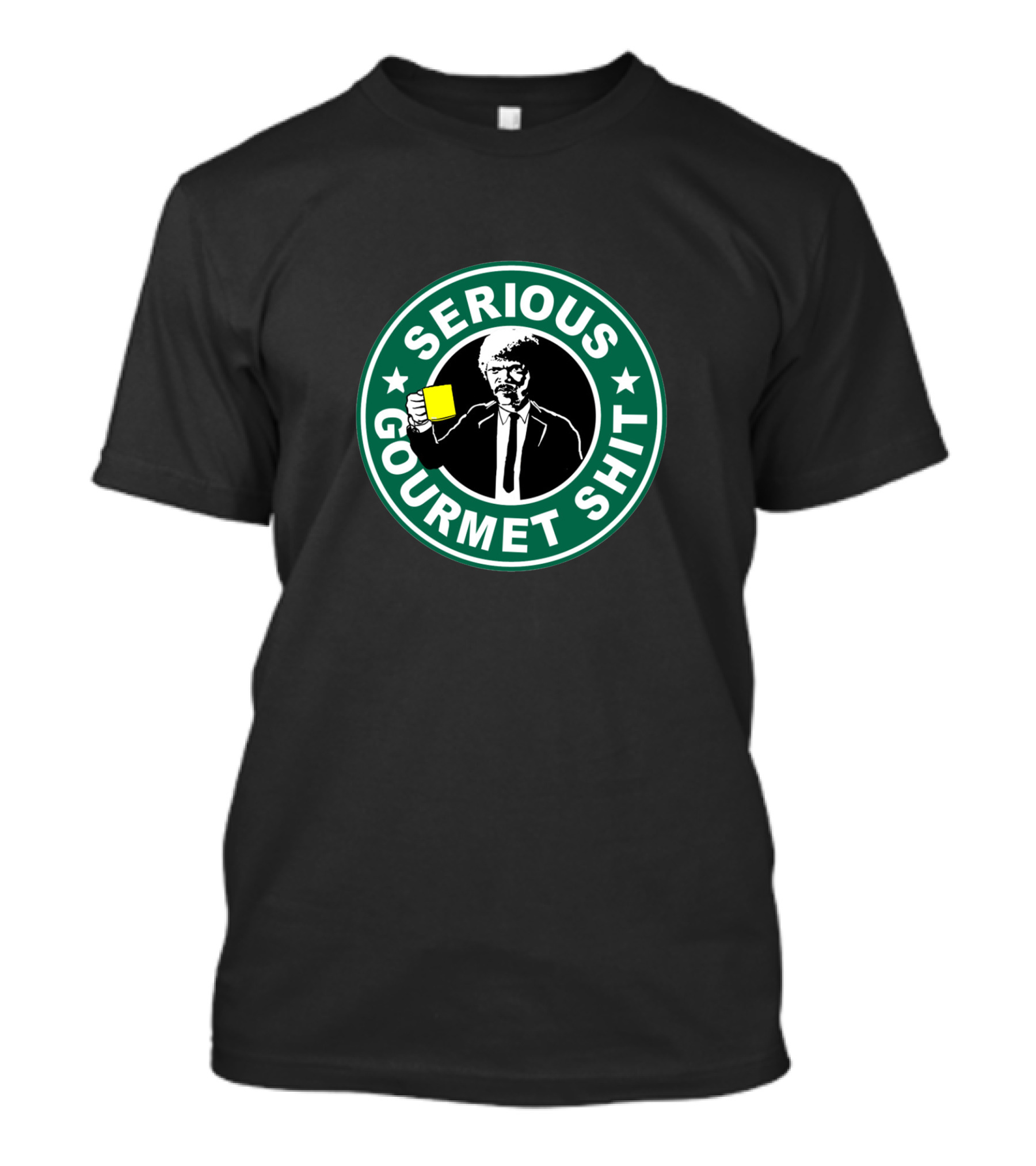 SERIOUS GOURMET SHIT Coffee Parody With Suit Holding Cup T-Shirt