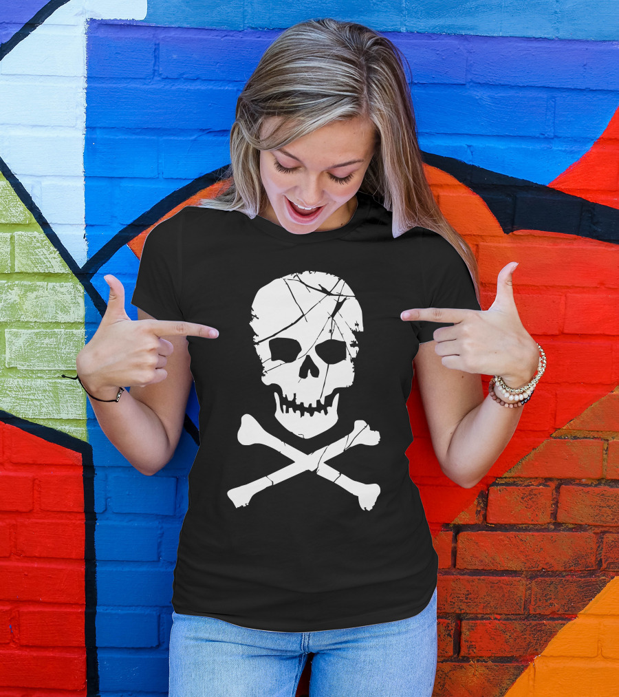 Skull And Crossbones Pirate Neon Cracked T-Shirt