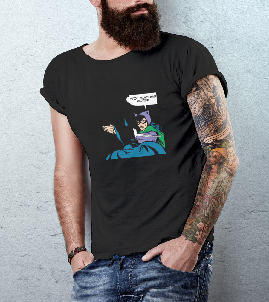 Batman And Catwoman Iconic Comic Moment Stop Slapping Robin T-Shirt