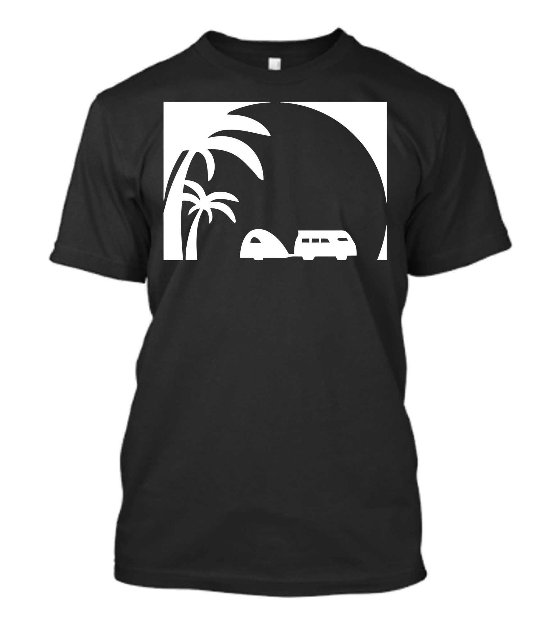 Sunset Camping Van And Tent Under Palm Trees T-Shirt