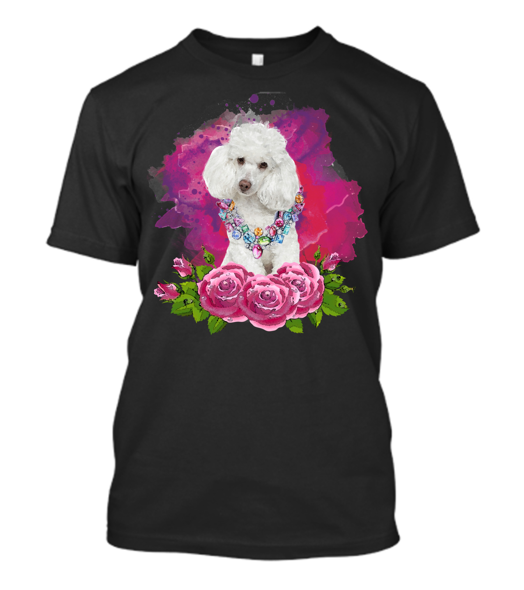 Watercolor Poodle With Colorful Jewels And Pink Roses T-Shirt