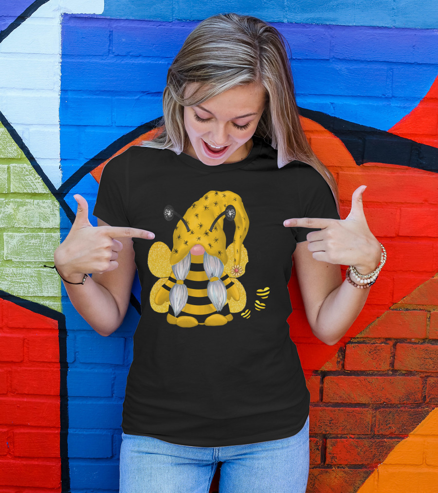 Bee Kind Gnome Bumblebee Antennae Striped Yellow T-Shirt