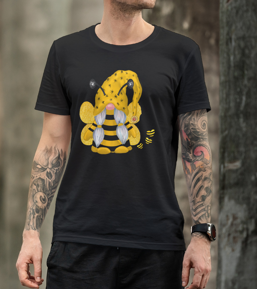 Bee Kind Gnome Bumblebee Antennae Striped Yellow T-Shirt