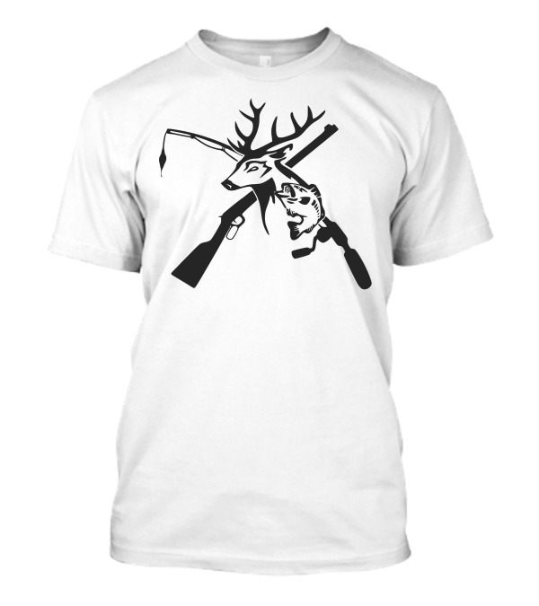 Deer Antlers Fish Hook Crossed Rifles Hunting Gear T-Shirt