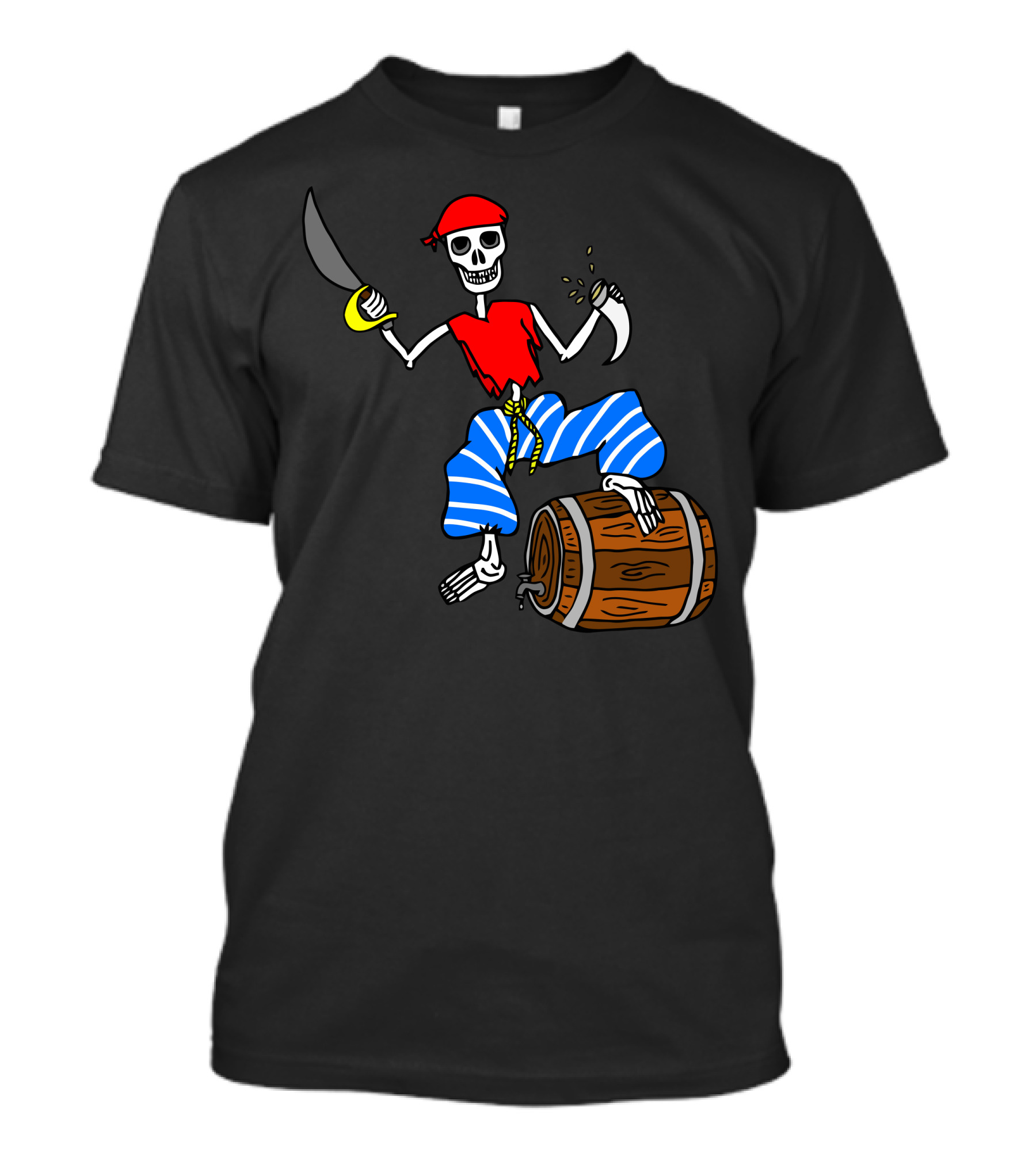 Pirate Skeleton With Sword Barrel And Red Bandana T-Shirt