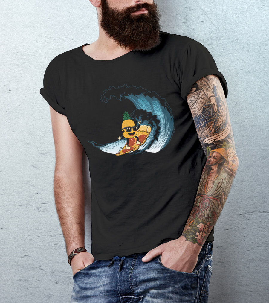 Surfing Pineapple Riding Pizza Wave T-Shirt
