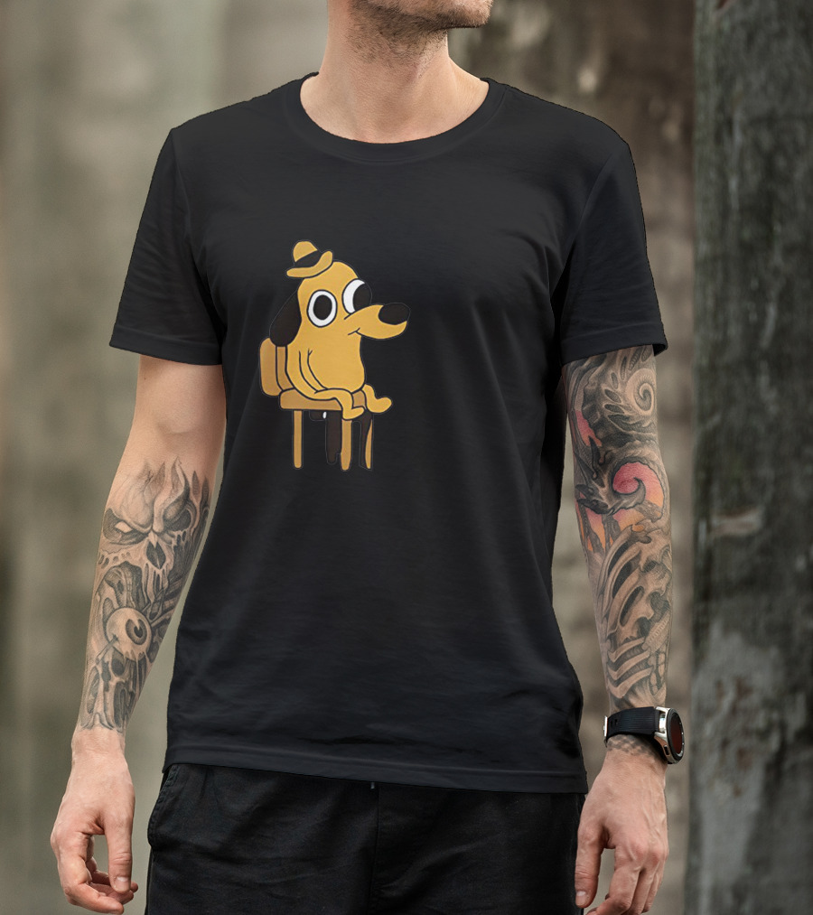 This Is Fine Dude Dog Cartoon Meme T-Shirt