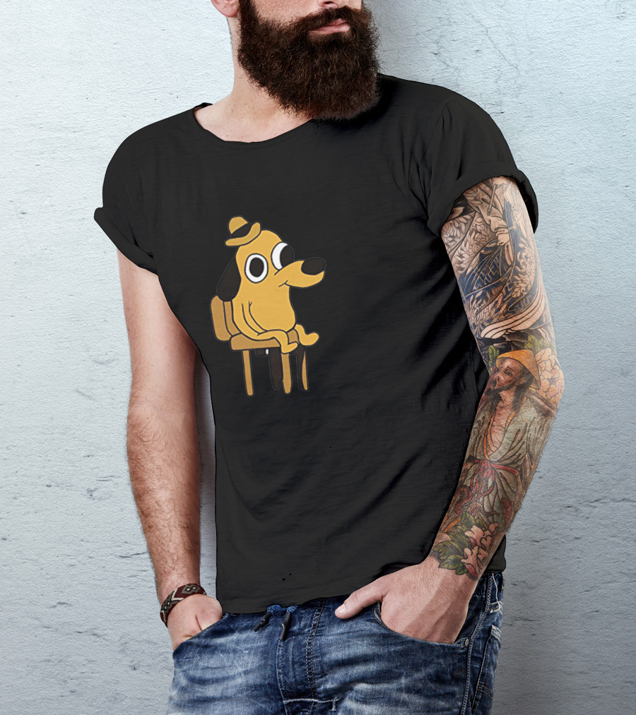This Is Fine Dude Dog Cartoon Meme T-Shirt