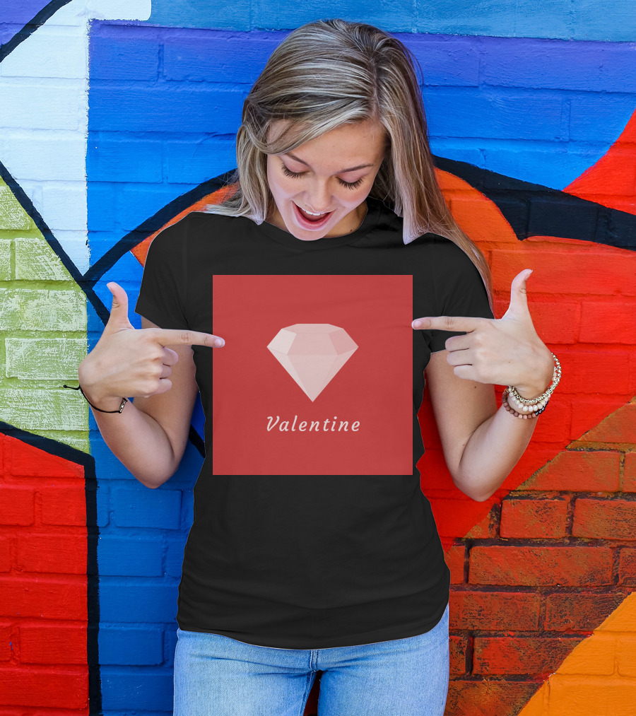 Valentine Pink Diamond On Red T-Shirt