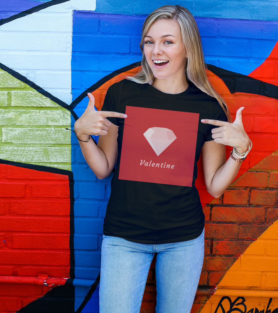 Valentine Pink Diamond On Red T-Shirt