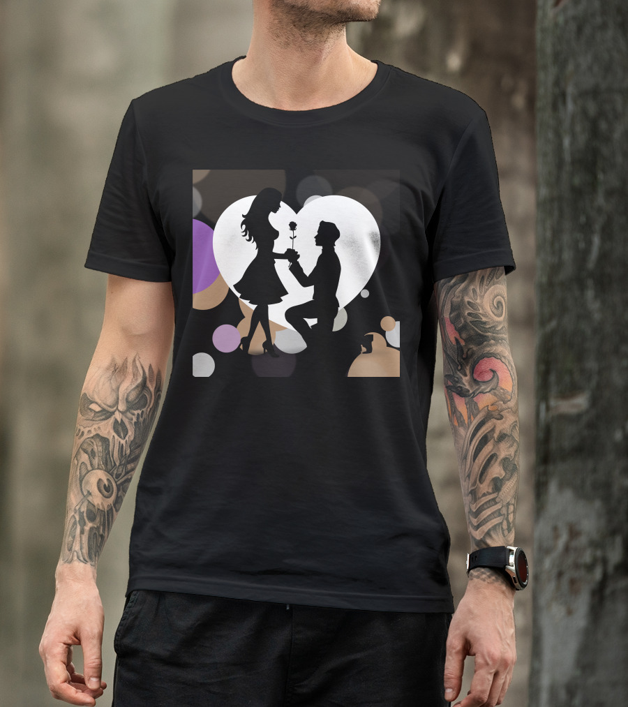 Couple Silhouette Proposal With Heart Background T-Shirt