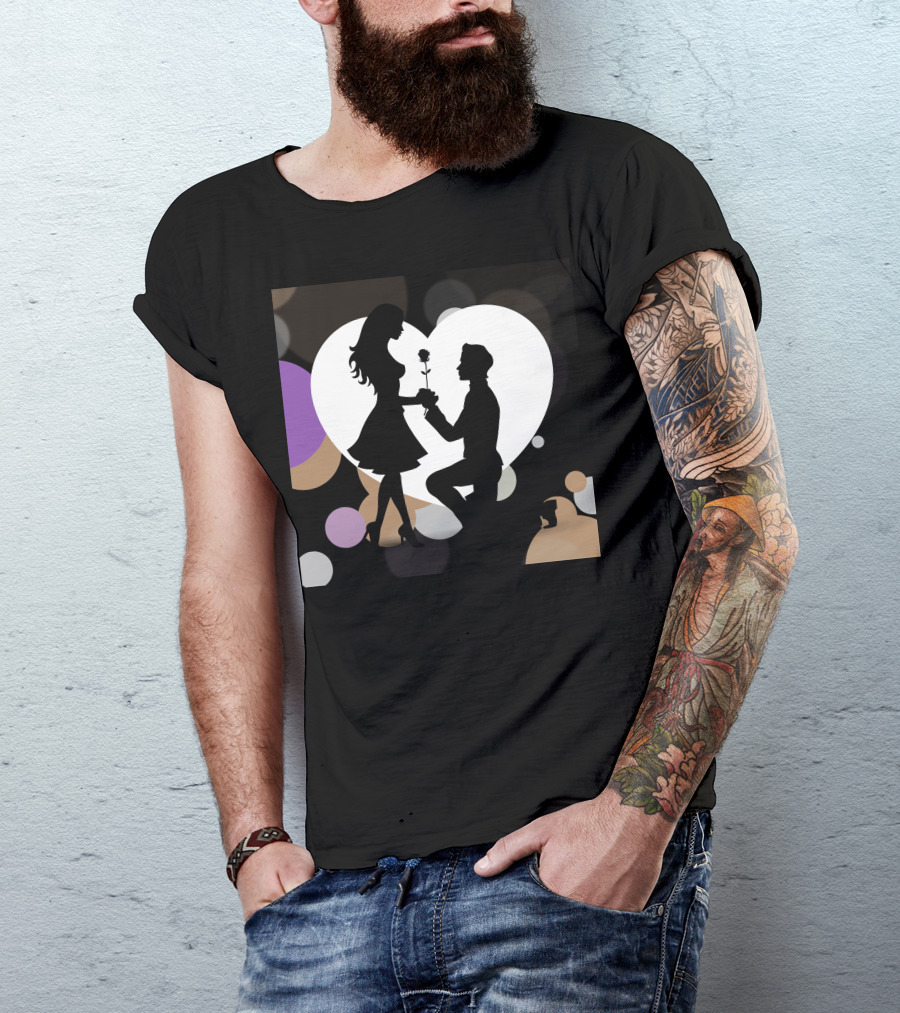 Couple Silhouette Proposal With Heart Background T-Shirt